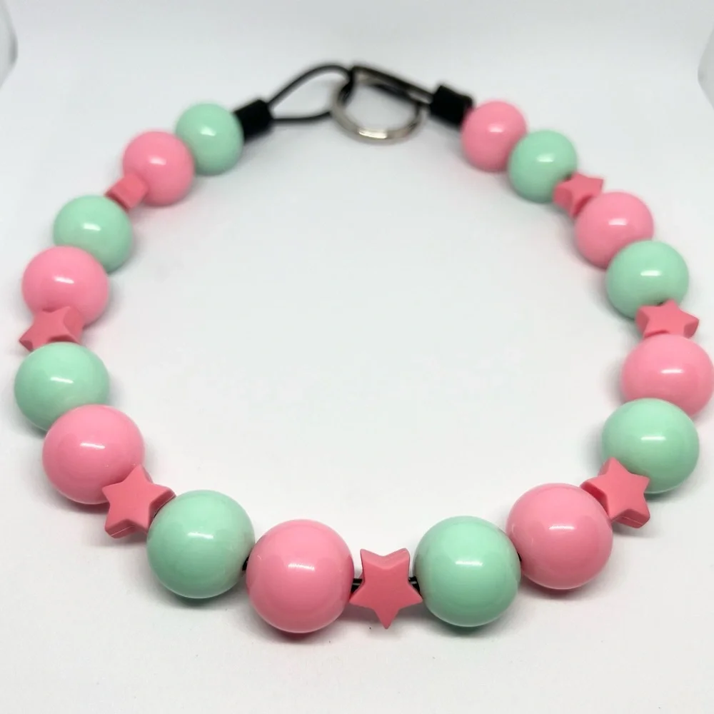 Watermelon Pink & Seafoam Green Beaded Dog Collar Necklace Size Medium